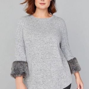 Lane Bryant Hacci Sweater Top With Faux Fur Cuffs Sz.26/28